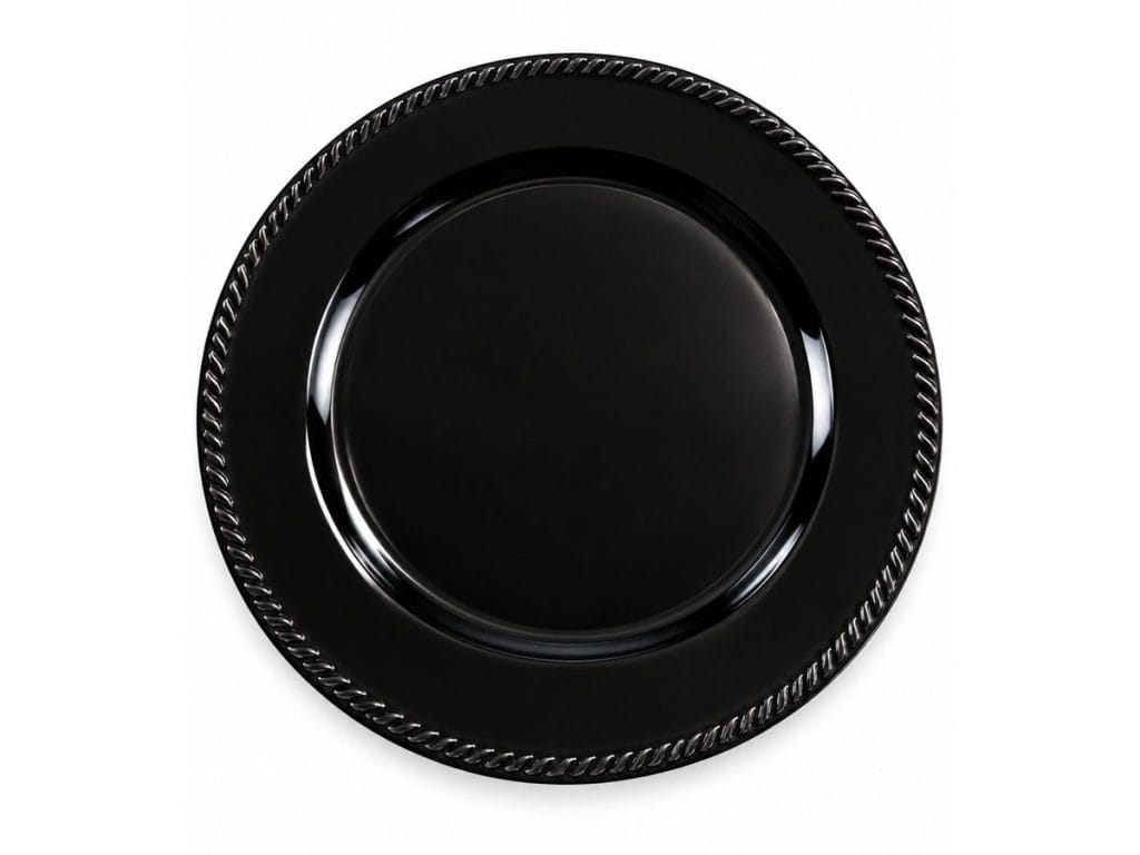 13-inch black charger plate with a beaded rim rental in Midland, TX