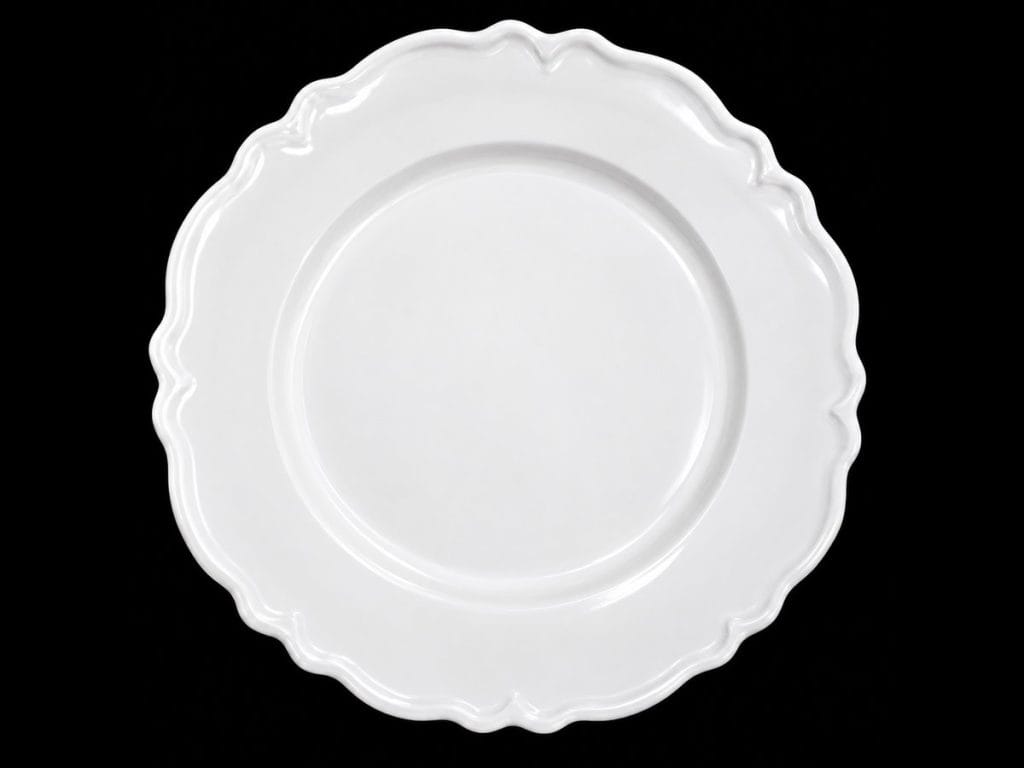 13-inch white charger plate with a scalloped rim rental in Midland, TX