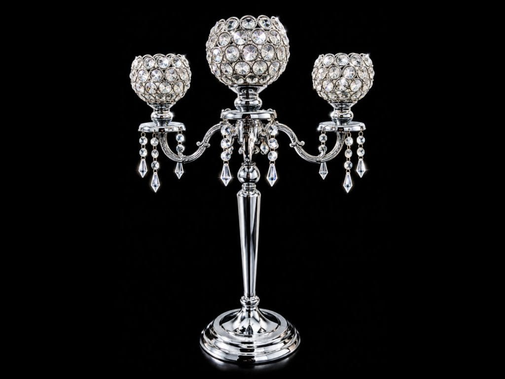 Crystal and silver 5-arm candelabra centerpiece rental in Midland, TX