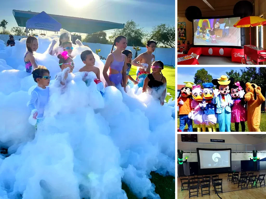 Foam party, movie screens and character suits from MDG Party Rentals
