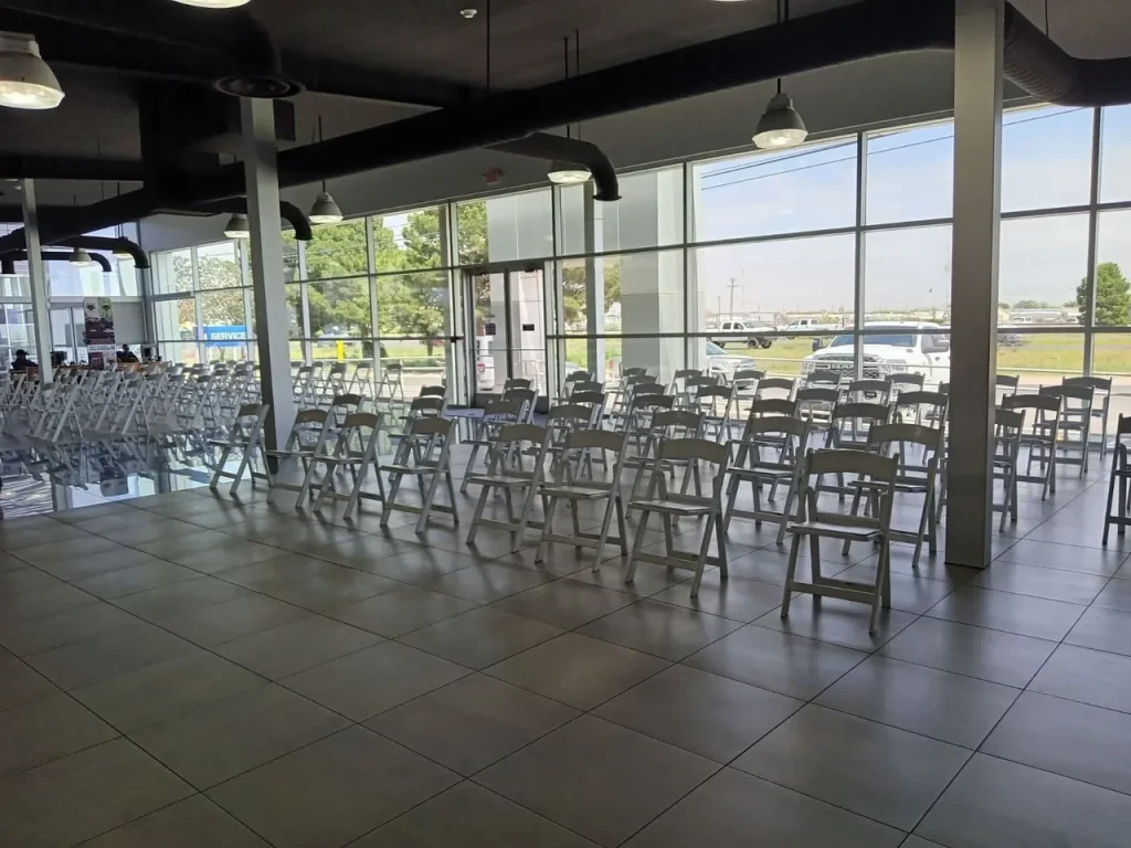 Rogers Ford event, garden chair setup